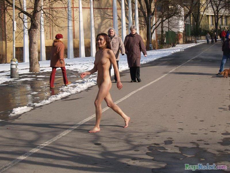 Она идет по улице абсолютно голая фото
